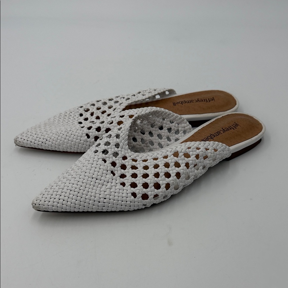 Jeffrey Campbell Leno White Woven Leather pointed-toe mules